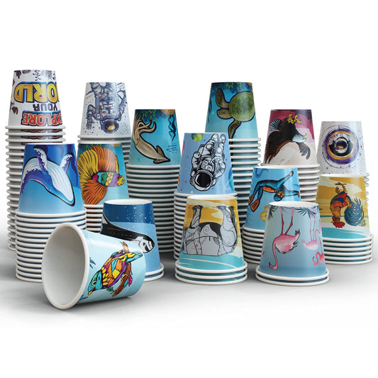 Art Kups [ 2.5 oz - pack of 300 ] Paper Cups - Small Recyclable Bathroom Cups | Disposable Mini Mouthwash Cups | Espresso | Rinse & Gargle Cups for Kids | Party Cups | Doesnt fit into Dixie dispenser